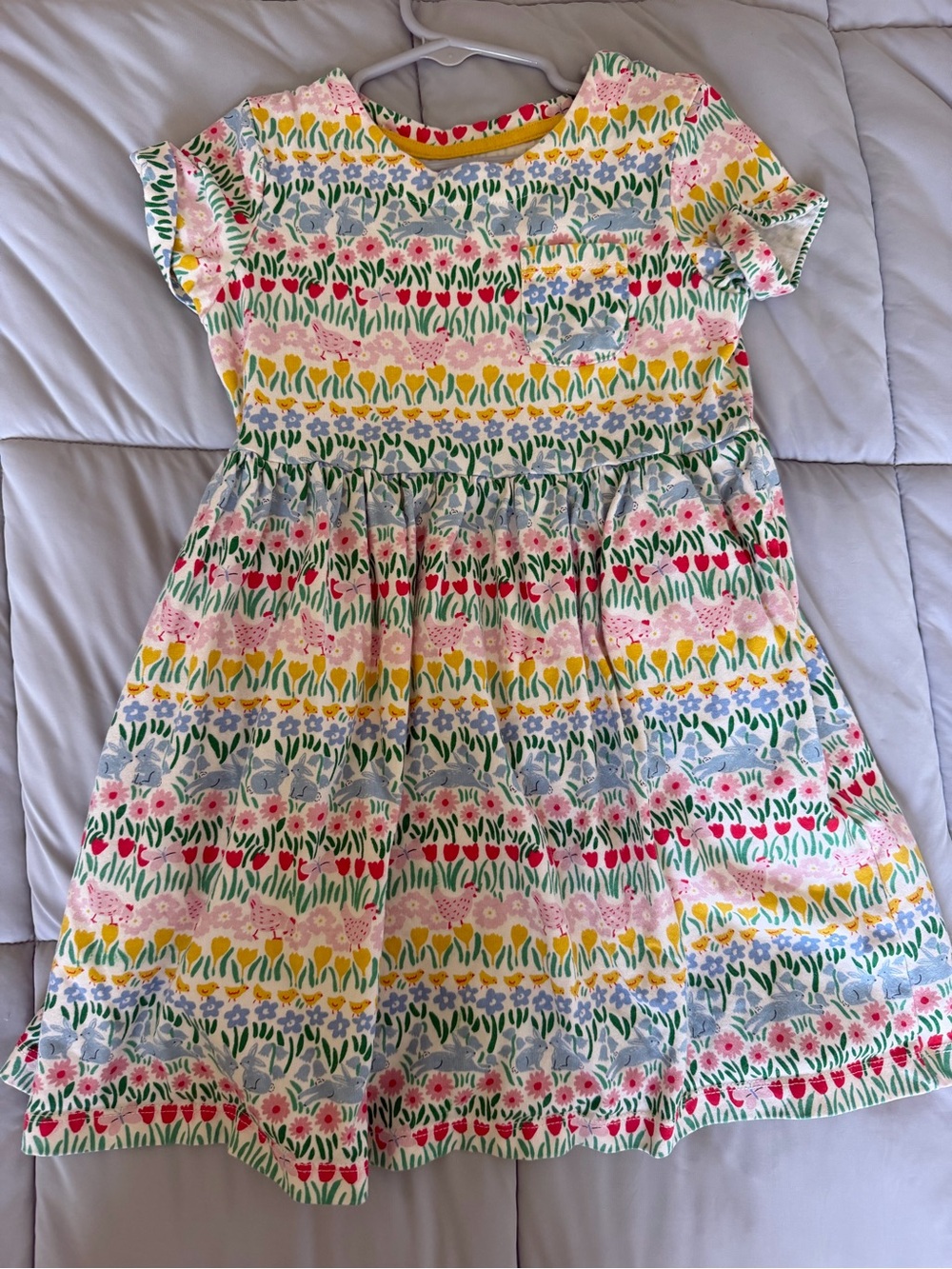 Mini Boden Floral Stripe Cotton Dress in White, Yellow, Red, Green, Pink, Blue